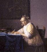 Johannes Vermeer A lady writing. oil painting on canvas